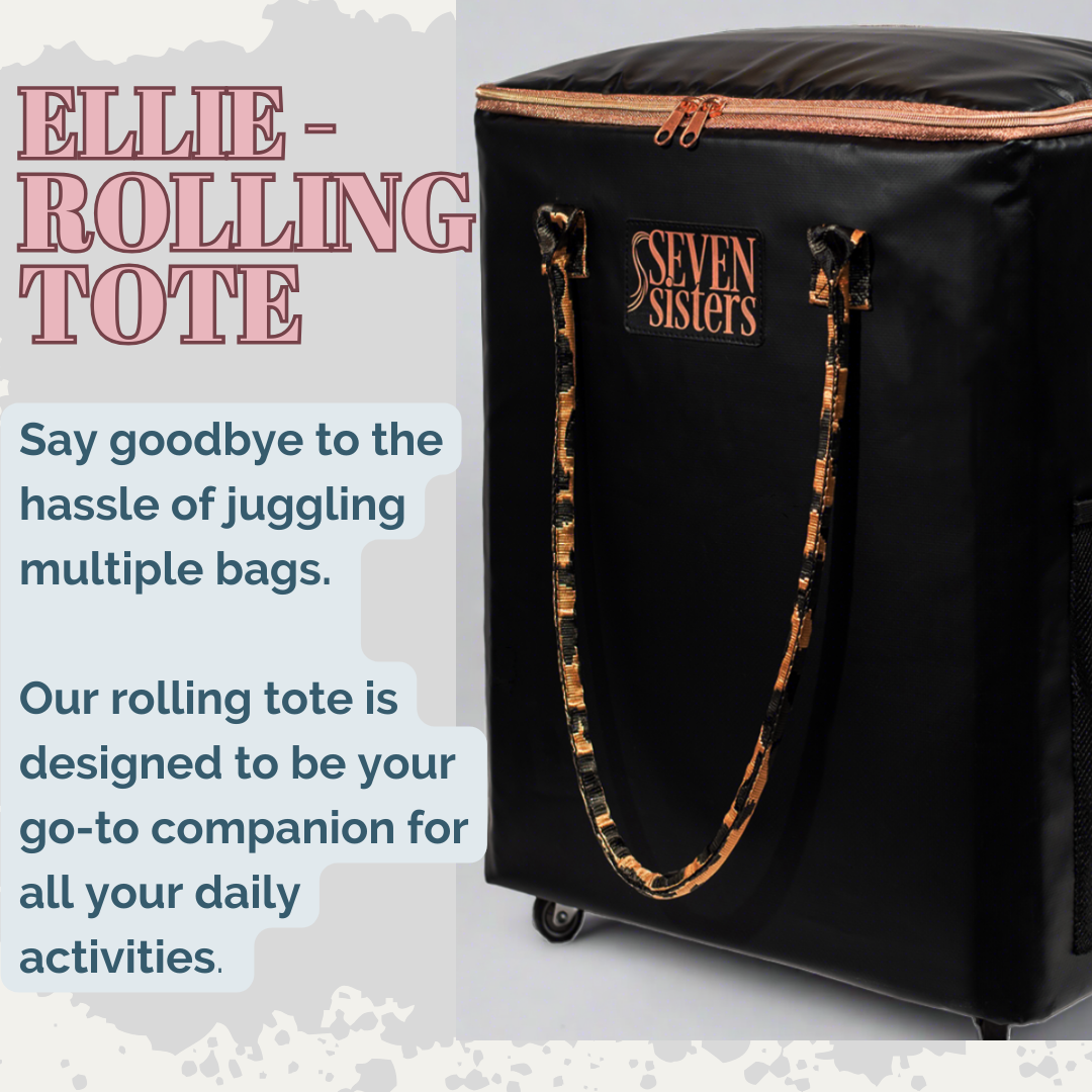 Ellie, the Rolling Tote by Seven Sisters is the ultimate companion for busy women on the go. With its stylish design and convenient wheels, this tote is perfect for shopping, pool days, or any other activity that requires you to be on the move. Stay organized and stylish with Ellie, the Rolling Tote by Seven Sisters.
